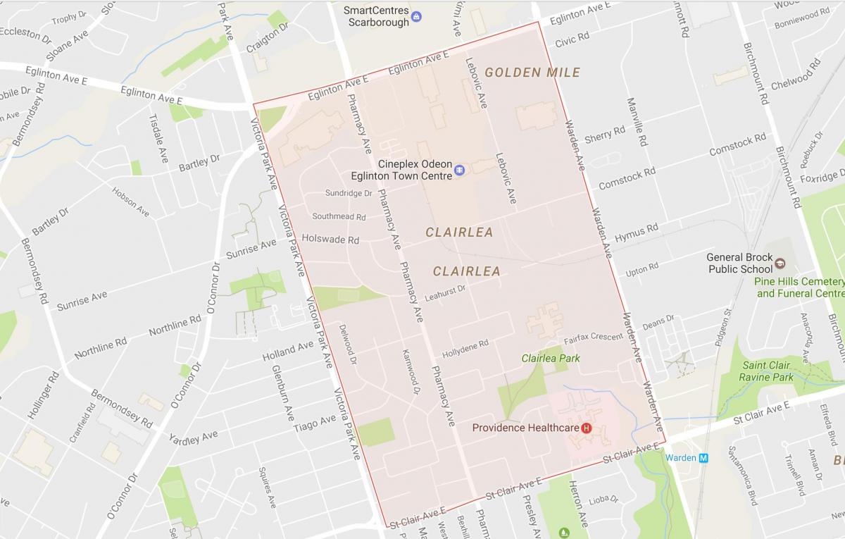 Mapa de Clairlea barrio Toronto