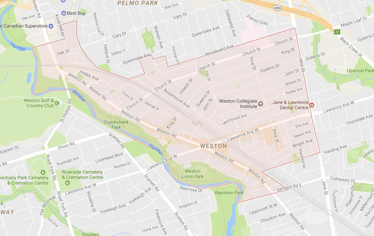 Mapa de Weston barrio Toronto