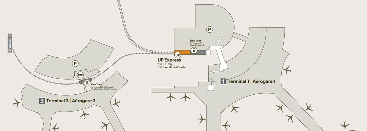 Mapa do aeroporto de Pearson estación de tren