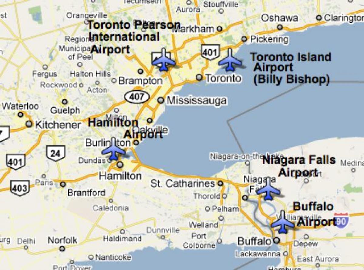 Mapa de Aeroportos preto de Toronto