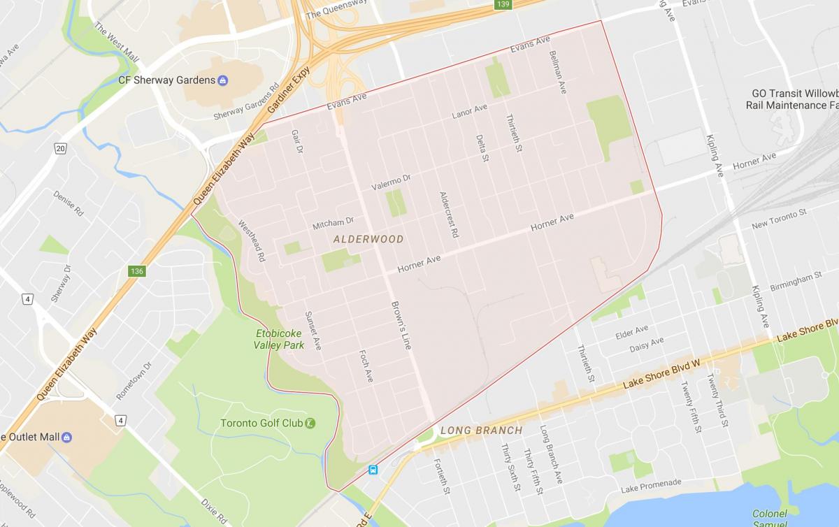 Mapa de Alderwood Parkview barrio Toronto