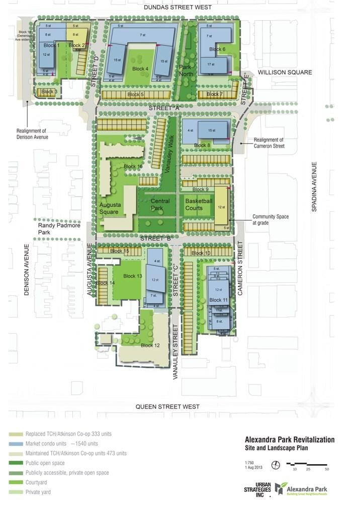 Mapa de Alexandra parque revitalización Toronto