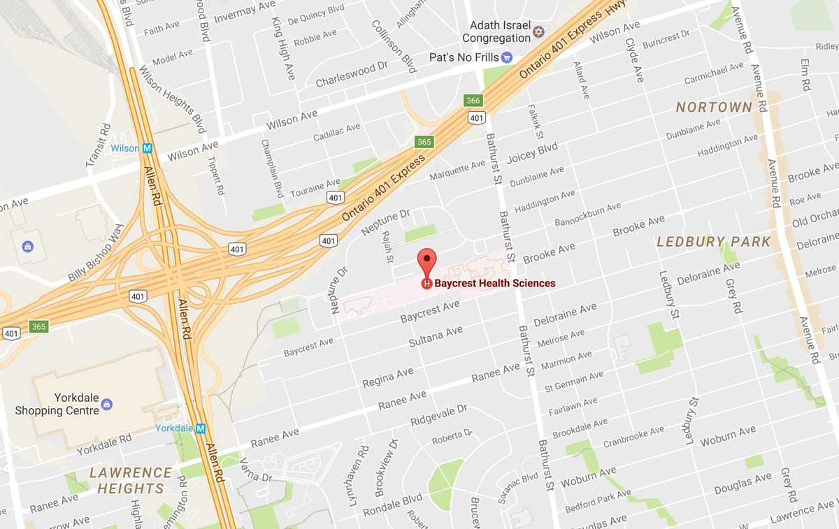 Mapa de Baycrest Ciencias da Saúde Toronto