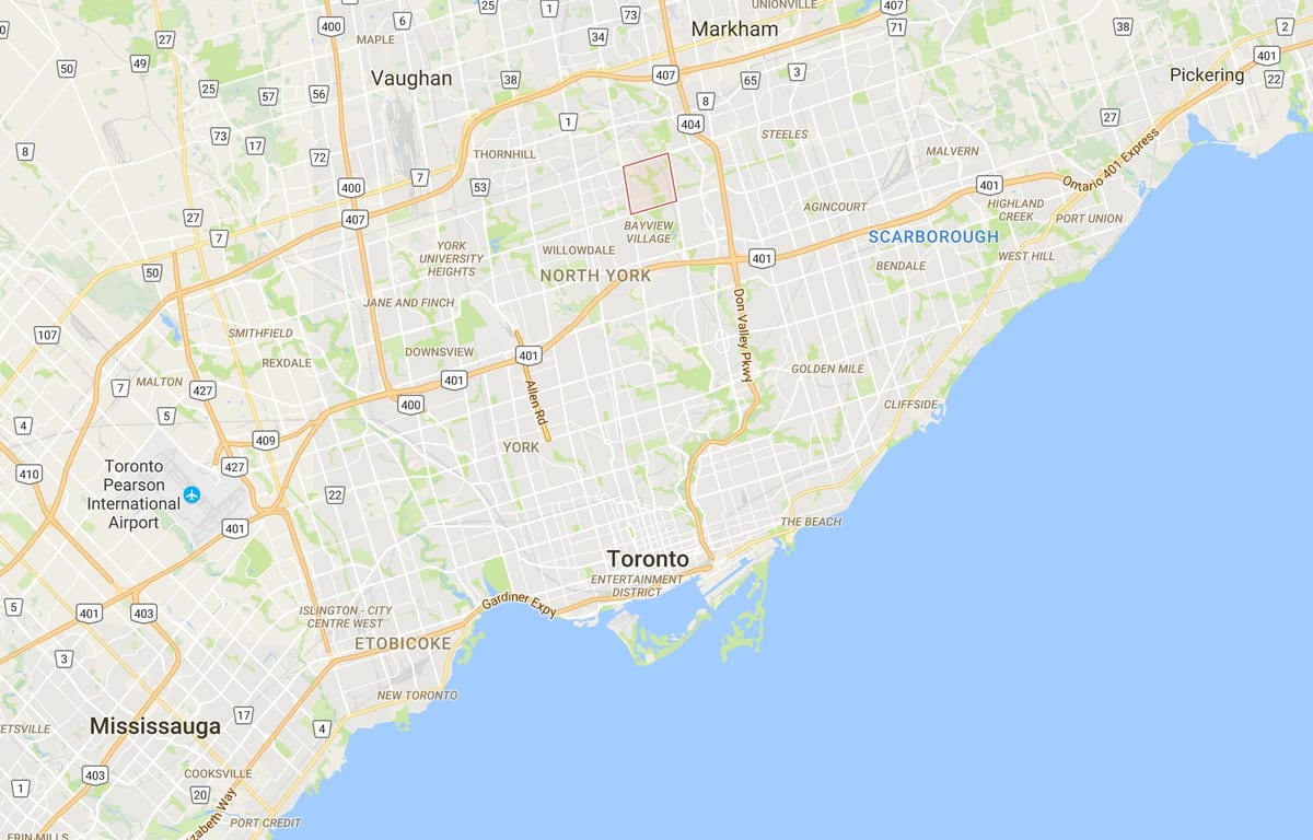 Mapa de Bayview Bosque – Steele provincia Toronto