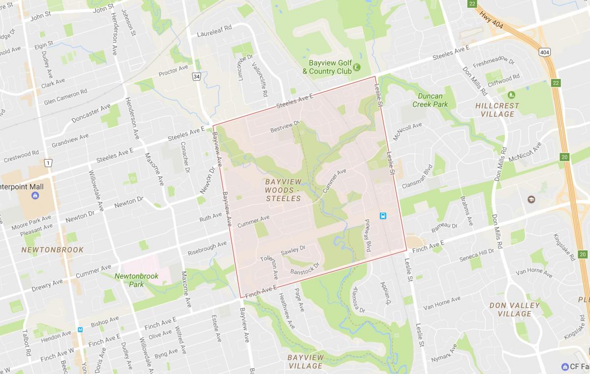 Mapa de Bayview Bosque – Steele barrio Toronto