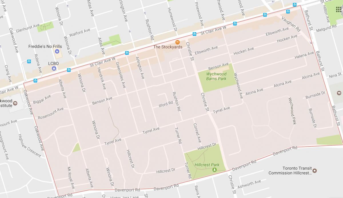 Mapa de Bracondale Outeiro barrio Toronto