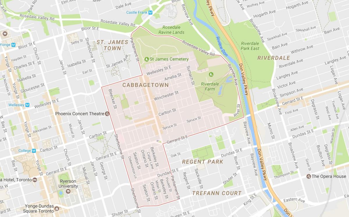 Mapa de Cabbagetown barrio Toronto