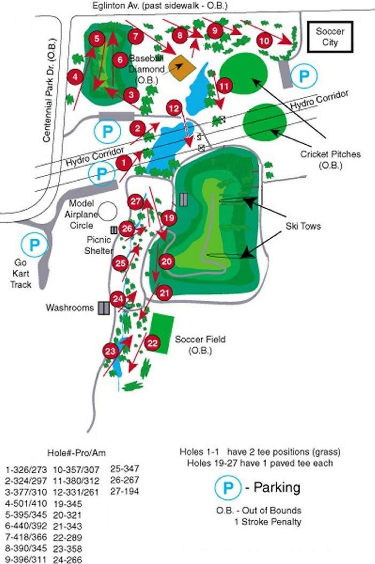 Mapa do Centenario Parque, campos de golf Toronto