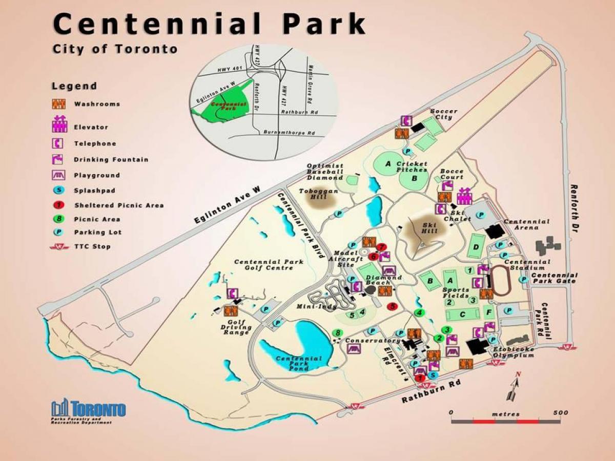 Mapa do Centenario Parque de efecto Invernadoiro Toronto