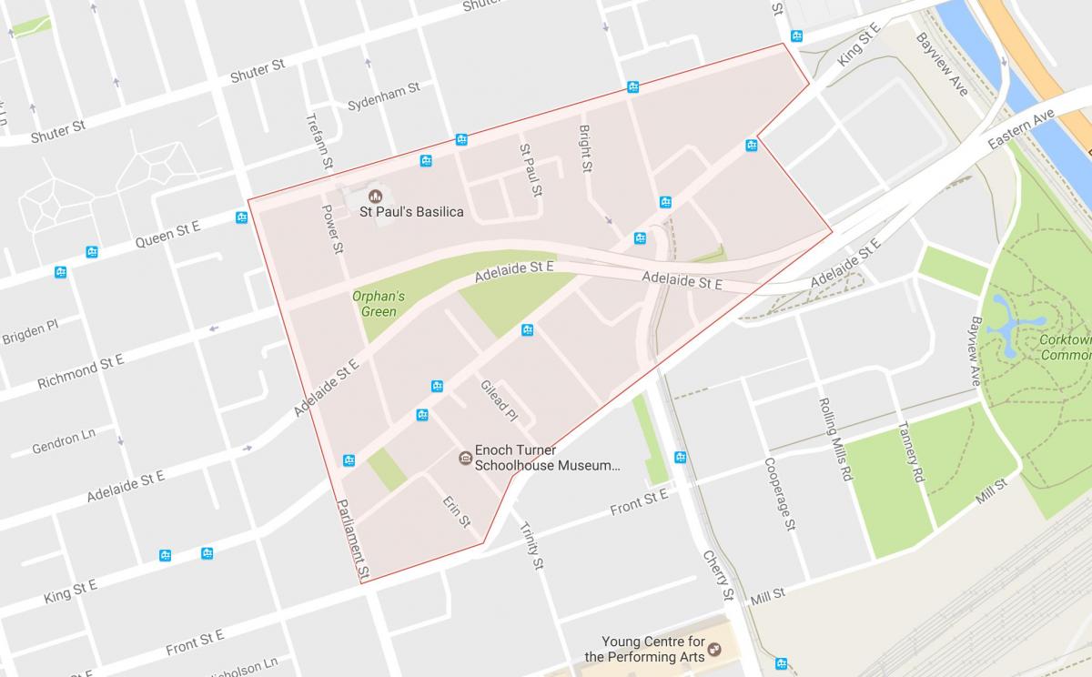 Mapa de Corktown barrio Toronto