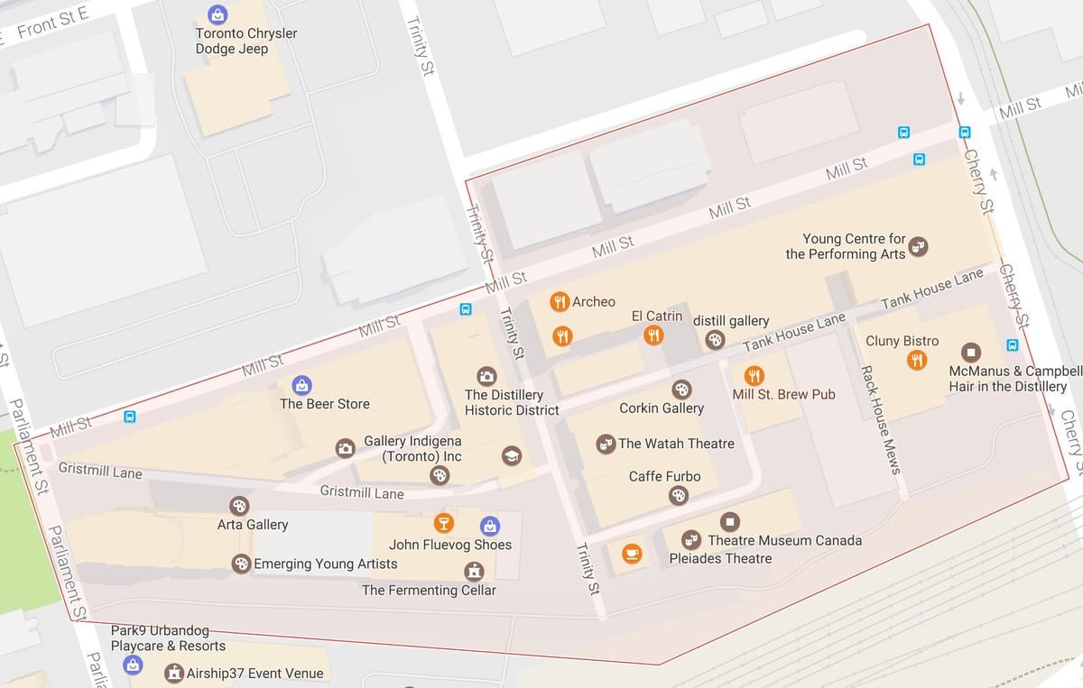 Mapa de Destilaria Barrio barrio Toronto