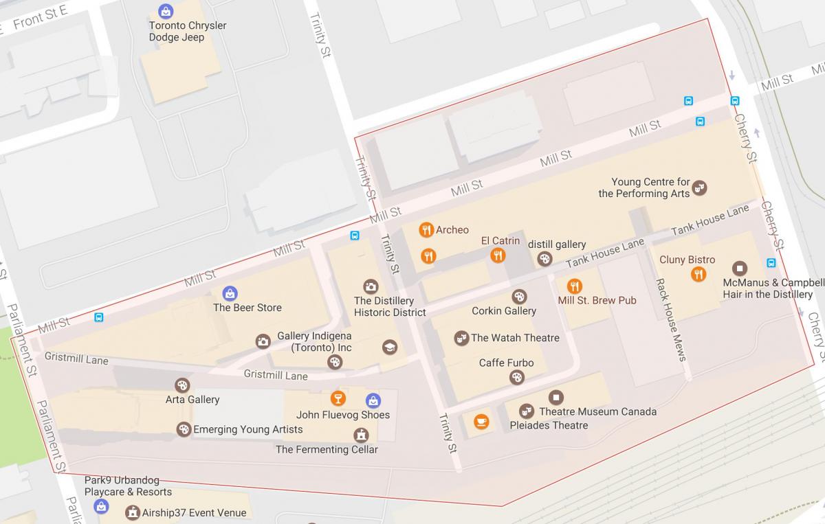 Mapa de Destilaria Barrio barrio Toronto