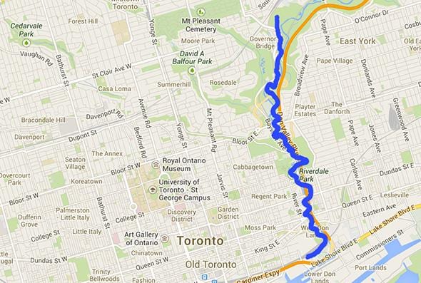 Mapa de Don río Toronto
