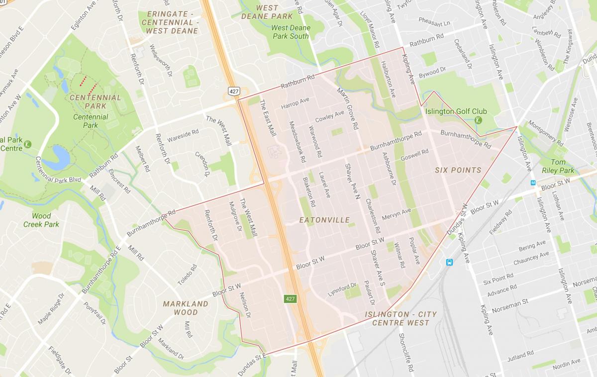 Mapa de Eatonville barrio Toronto