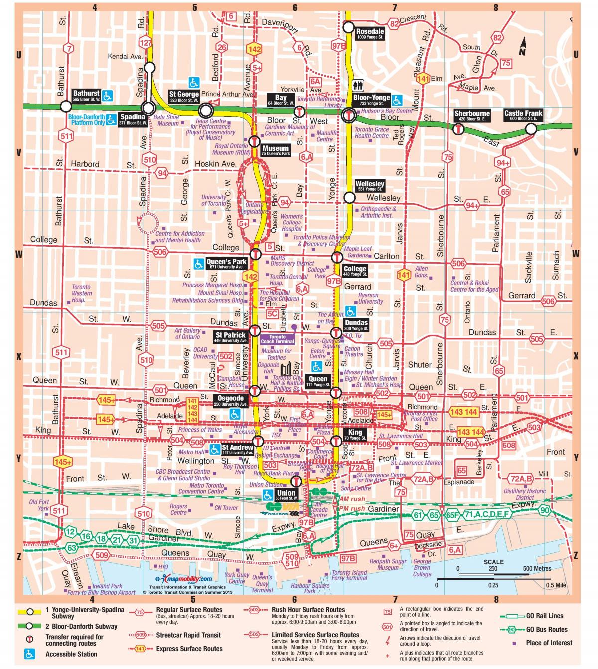 Mapa da estación de Metro centro de Toronto