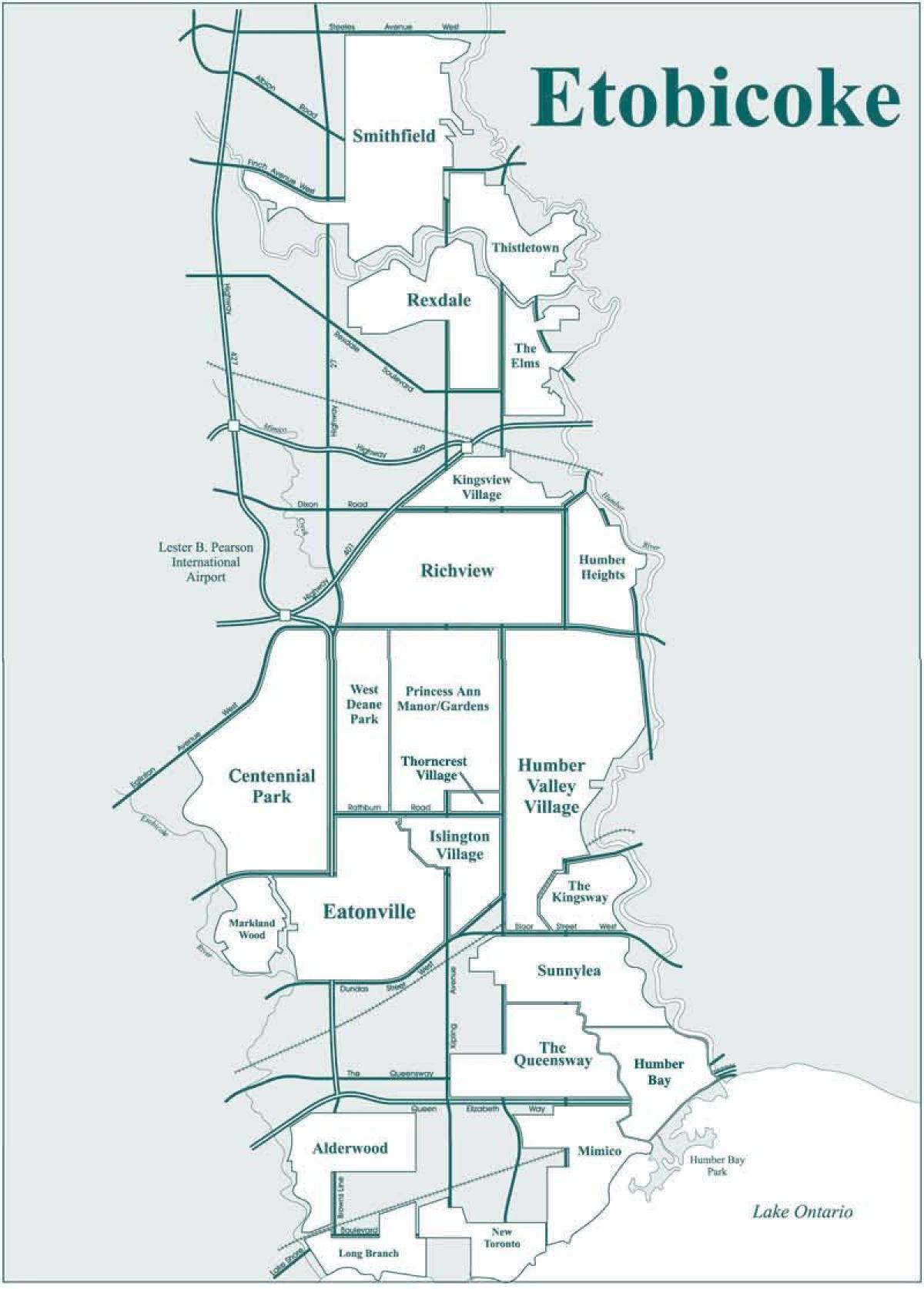 Mapa de Etobicoke barrio Toronto