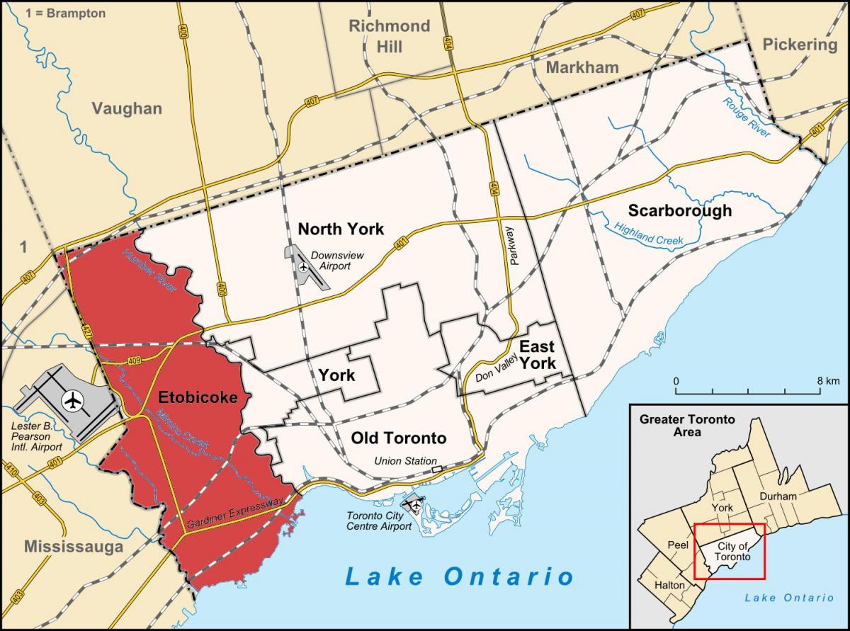 Mapa de Etobicoke provincia Toronto