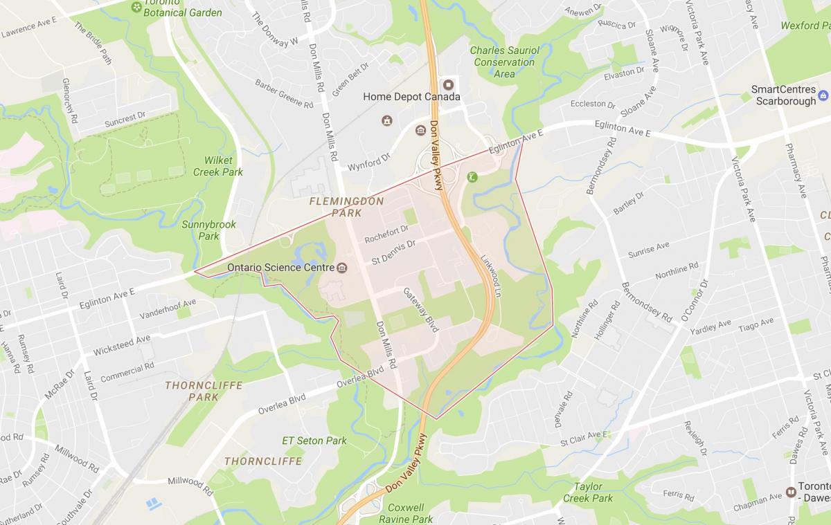 Mapa de Flemingdon barrio Parque Toronto