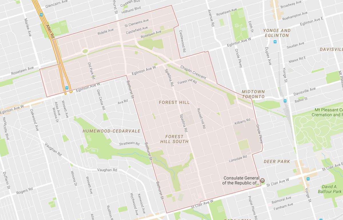 Mapa do Bosque Outeiro barrio Toronto