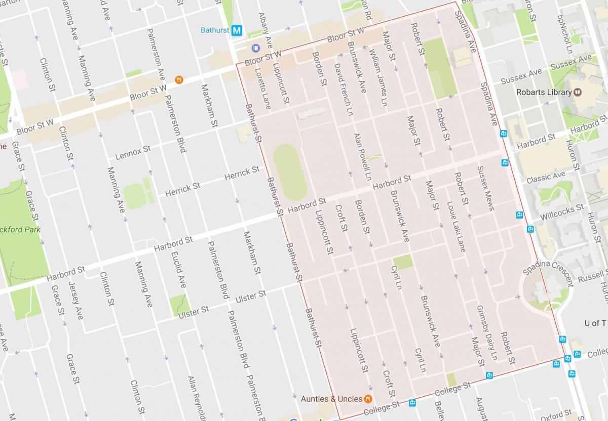 Mapa de Harbord Aldea barrio Toronto