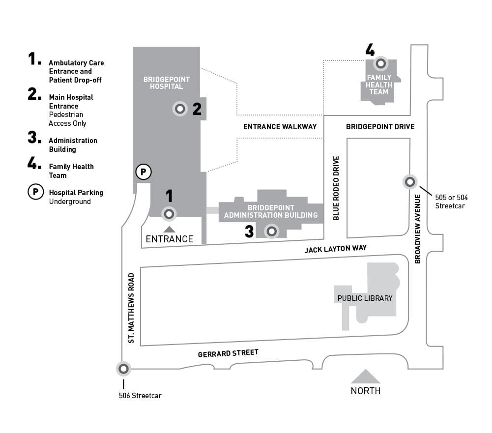 Mapa de Hospital Sinaí Sistema de Saúde-Bridgepoint Toronto
