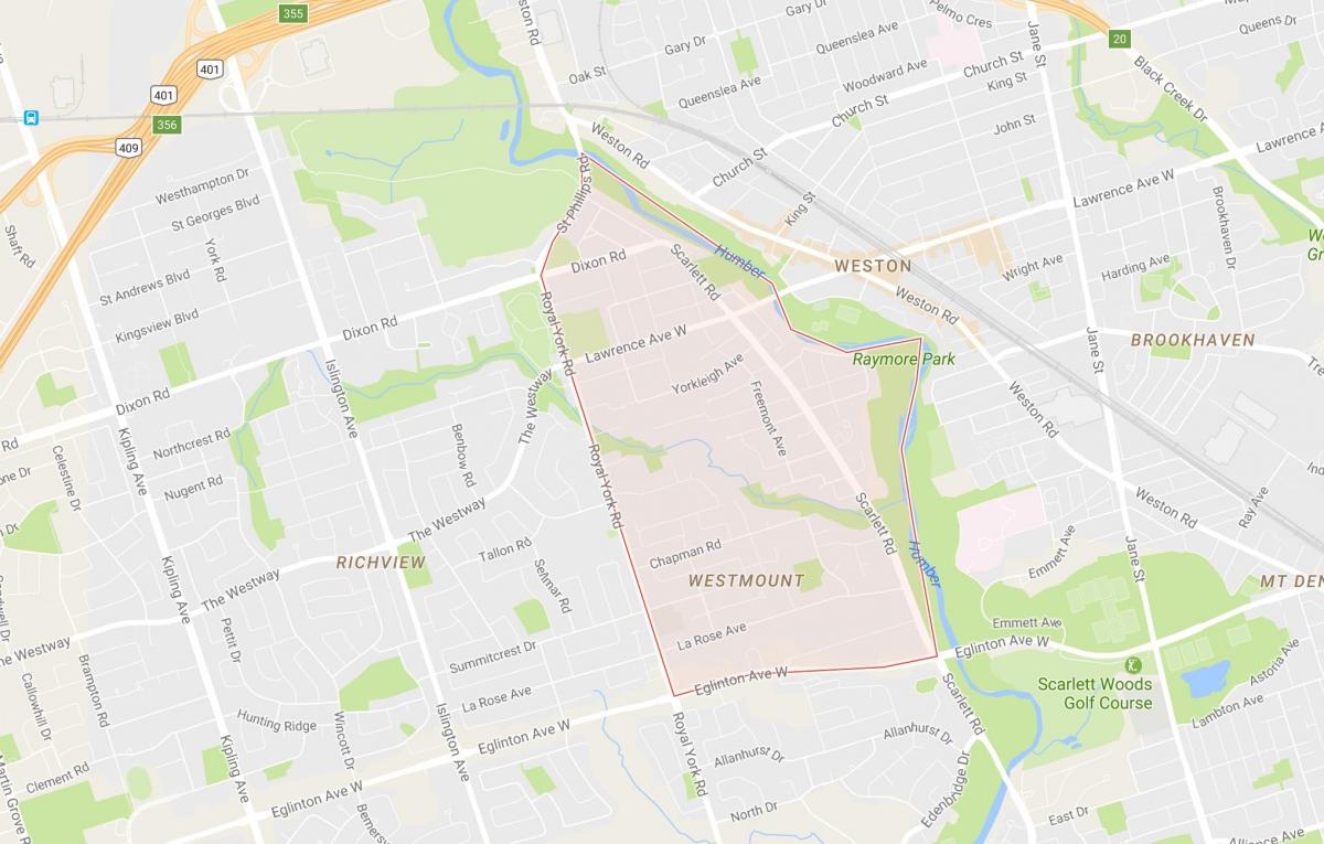 Mapa de Humber Alturas – Westmount barrio Toronto