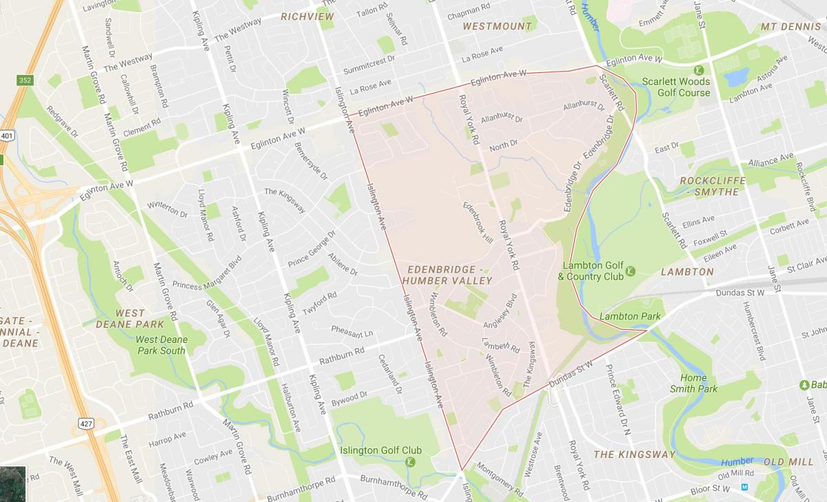 Mapa de Humber Val Aldea barrio Toronto