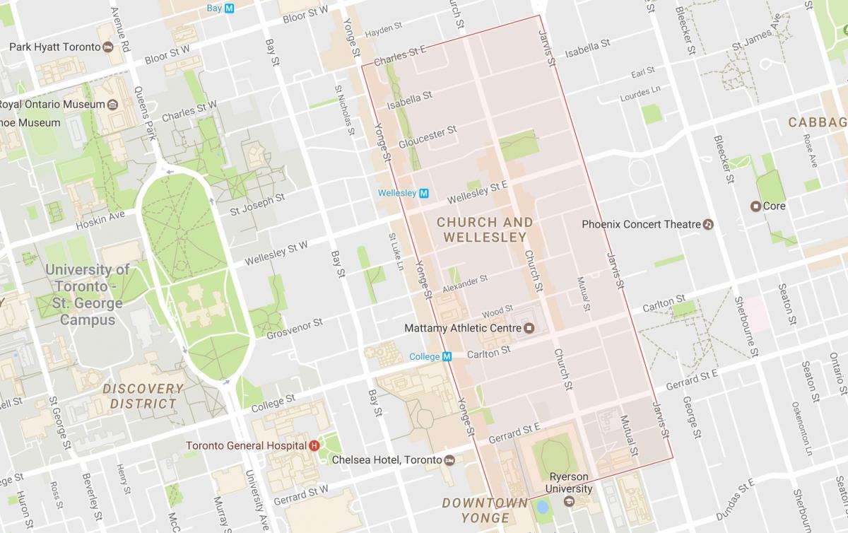 Mapa da Igrexa e Wellesley barrio Toronto