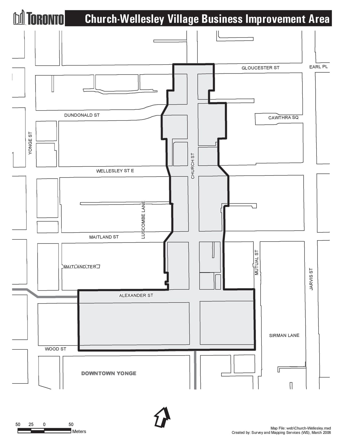 Mapa da Igrexa-Wellesley Aldea de empresas Área de Mellora Toronto
