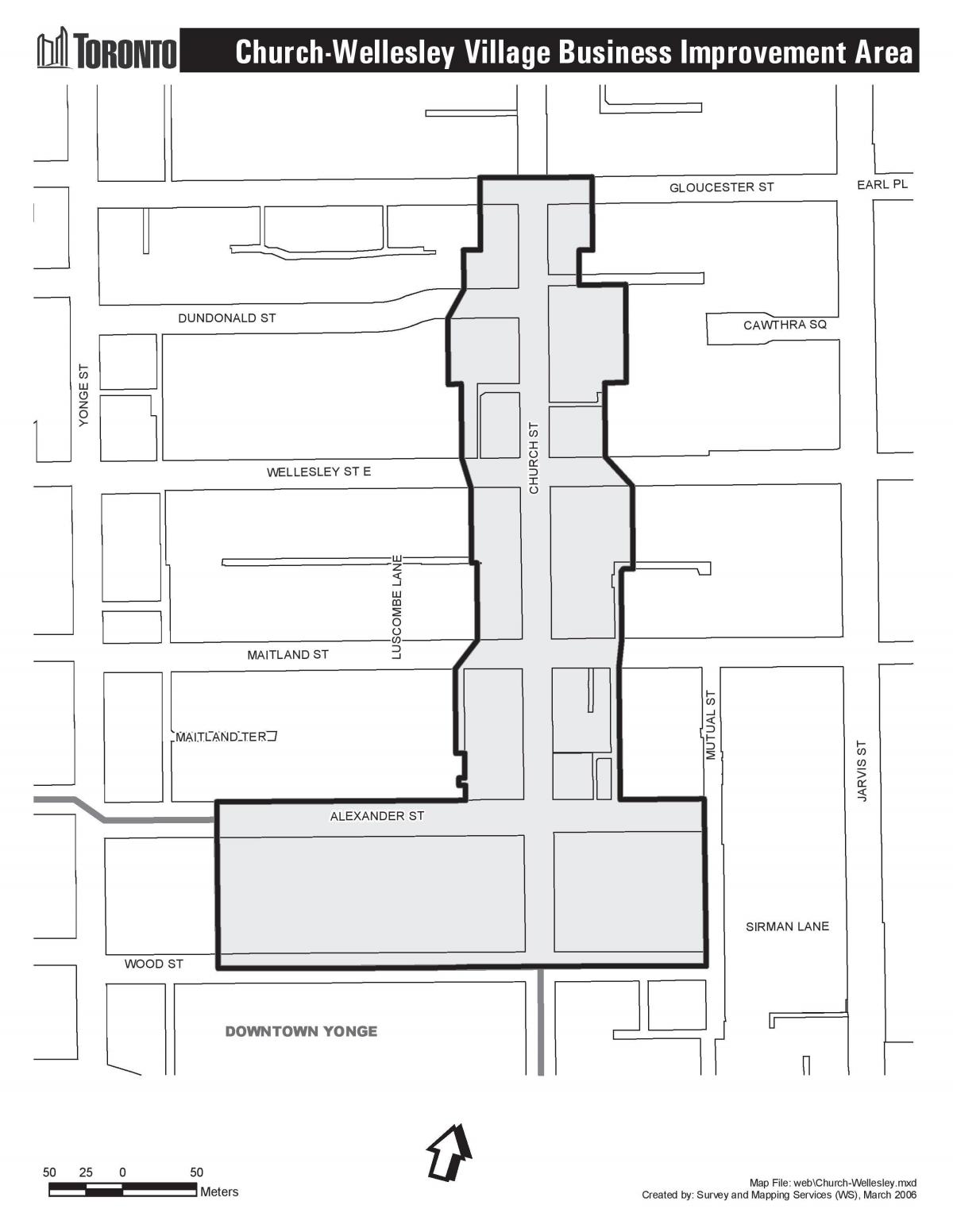 Mapa da Igrexa-Wellesley Aldea de empresas Área de Mellora Toronto