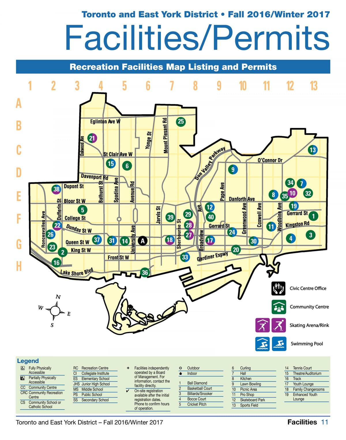 Mapa de instalacións de recreación Toronto