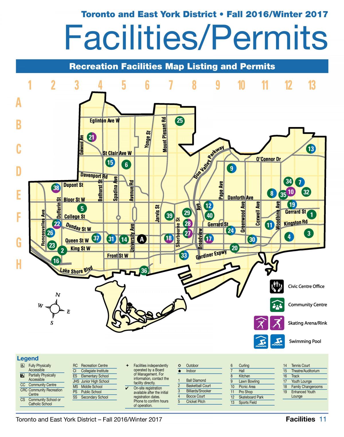 Mapa de instalacións de recreación Toronto