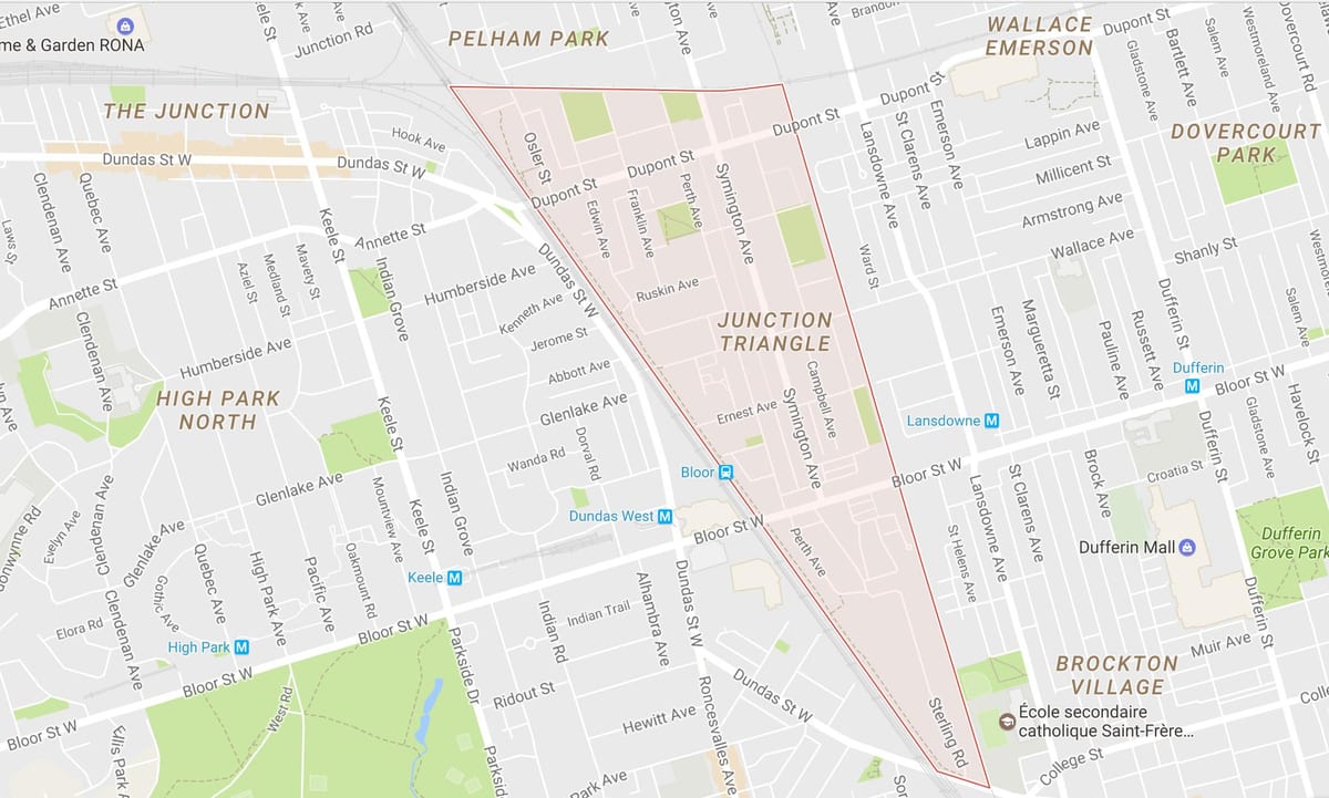 Mapa de Intersección Triángulo barrio Toronto