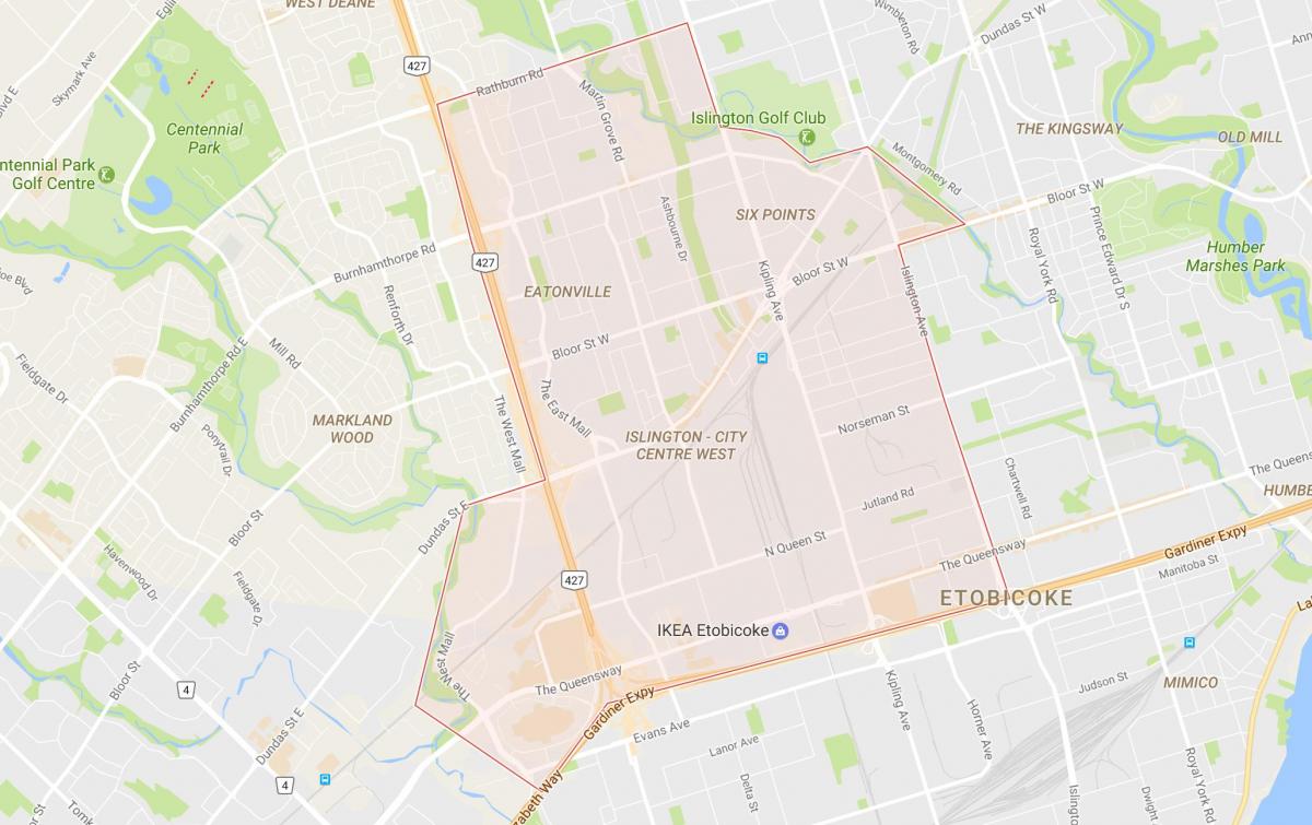 Mapa de Islington-Centro da Cidade Oeste barrio Toronto