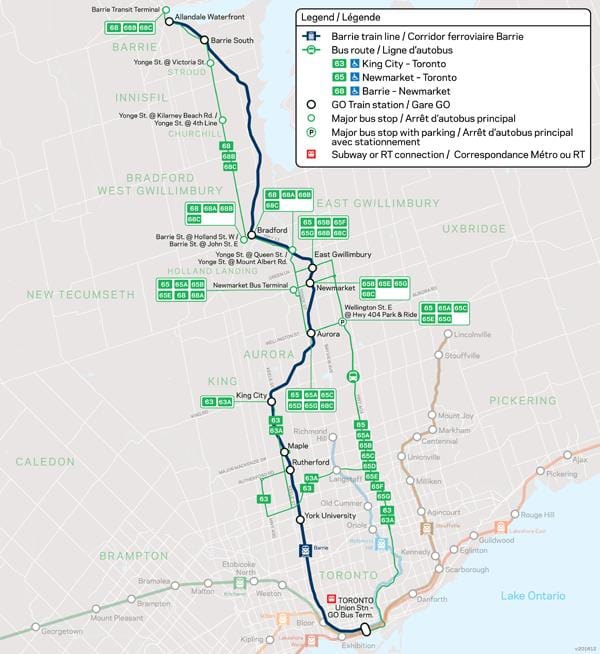 Mapa de liña Barrie Ir Tránsito