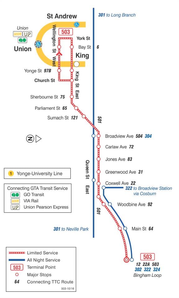 Mapa da liña de tranvía 503 Kingston Estrada