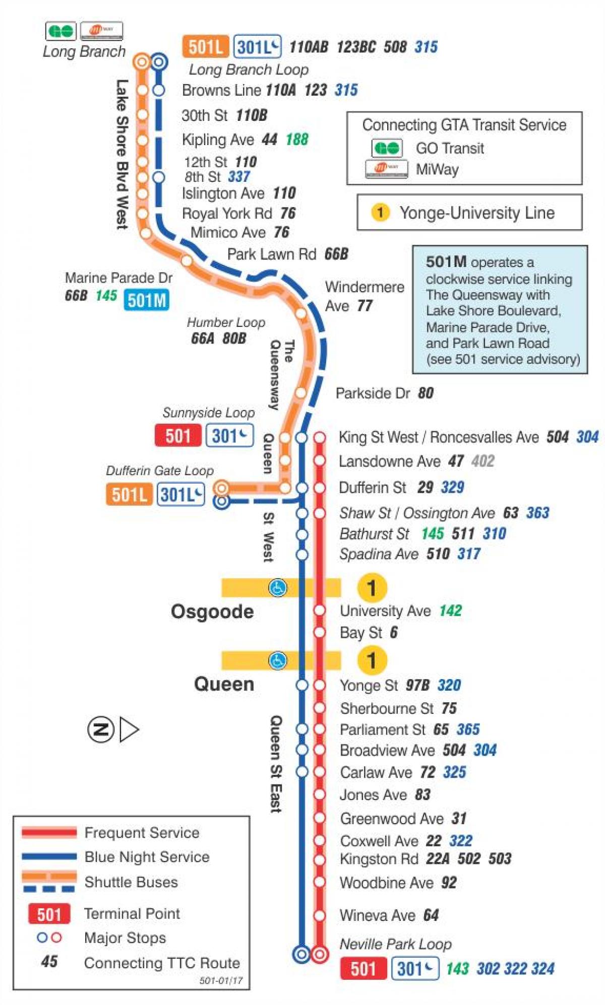 Mapa da liña de tranvía 501 Raíña