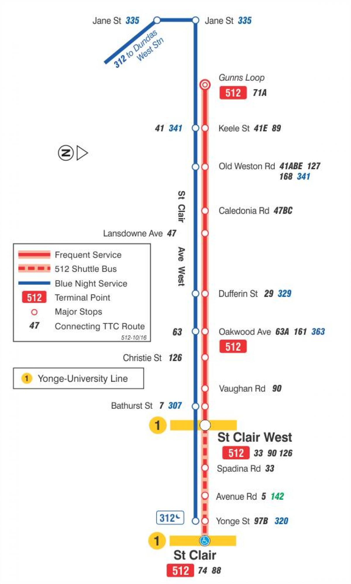 Mapa da liña de tranvía 512 St Clair