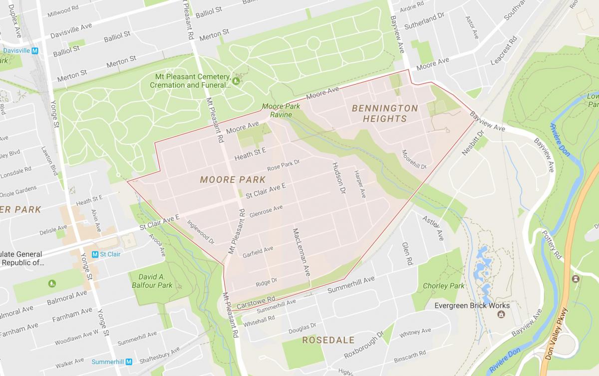 Mapa de Moore Park barrio Toronto