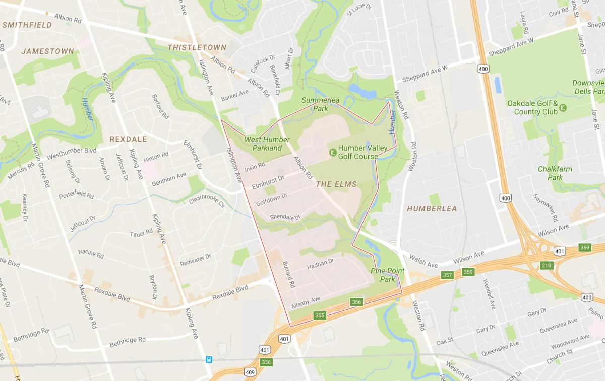 Mapa dos Olmos barrio Toronto