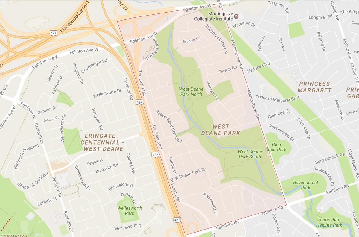Mapa de Occidente Deane barrio Parque Toronto