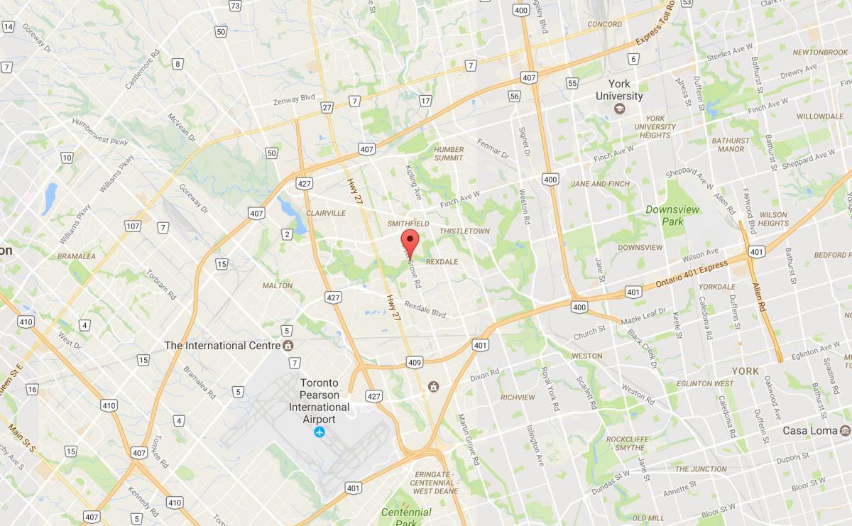 Mapa de Occidente Humber-Clairville barrio Toronto