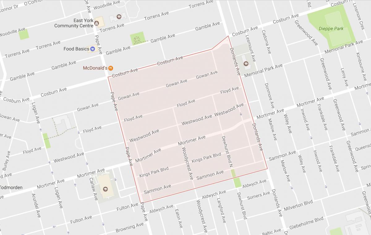 Mapa de Pape Aldea barrio Toronto