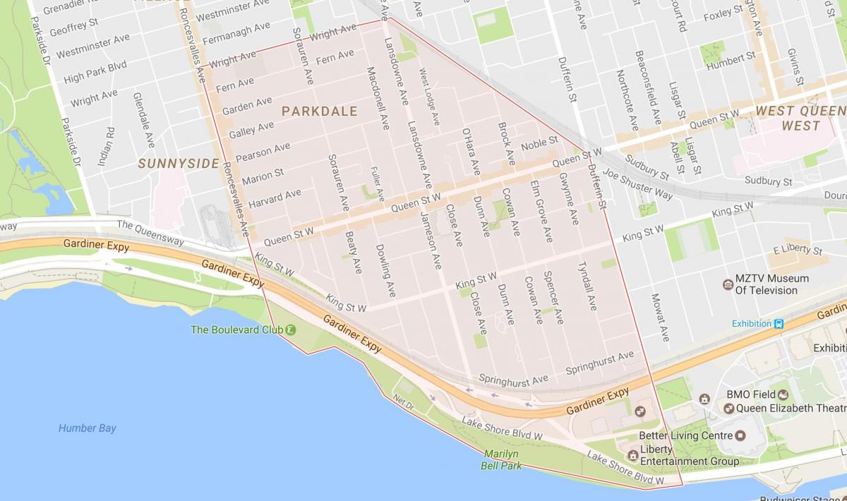 Mapa de Parkdale barrio Toronto