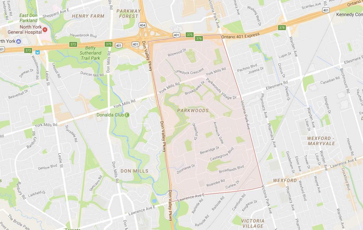 Mapa de Parkwoods barrio Toronto