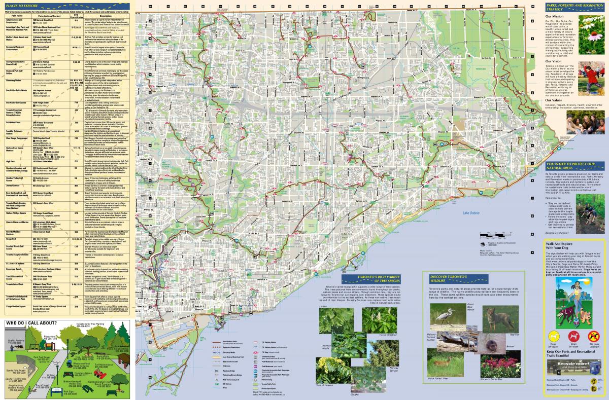 Mapa de parques e rutas para camiñar Leste Toronto