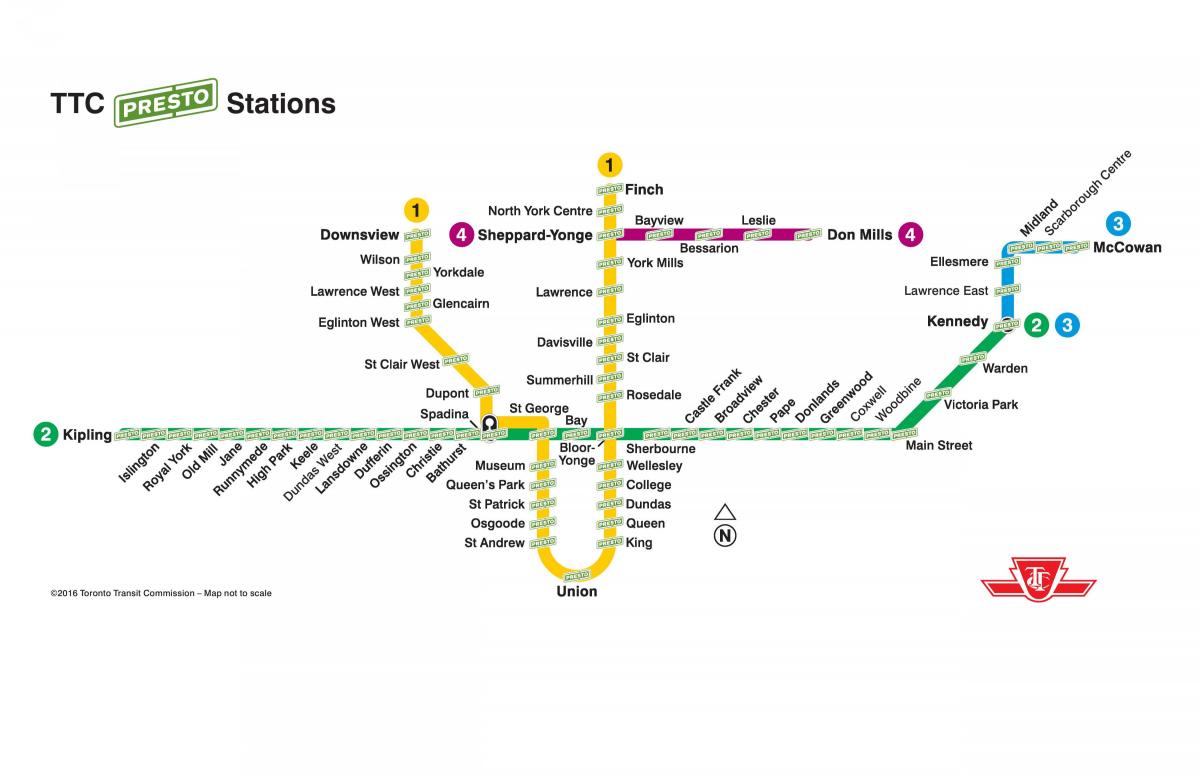 Mapa de presto estacións TTC