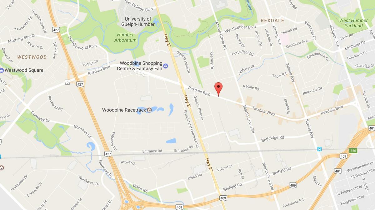 Mapa de Rexdale avenida Toronto