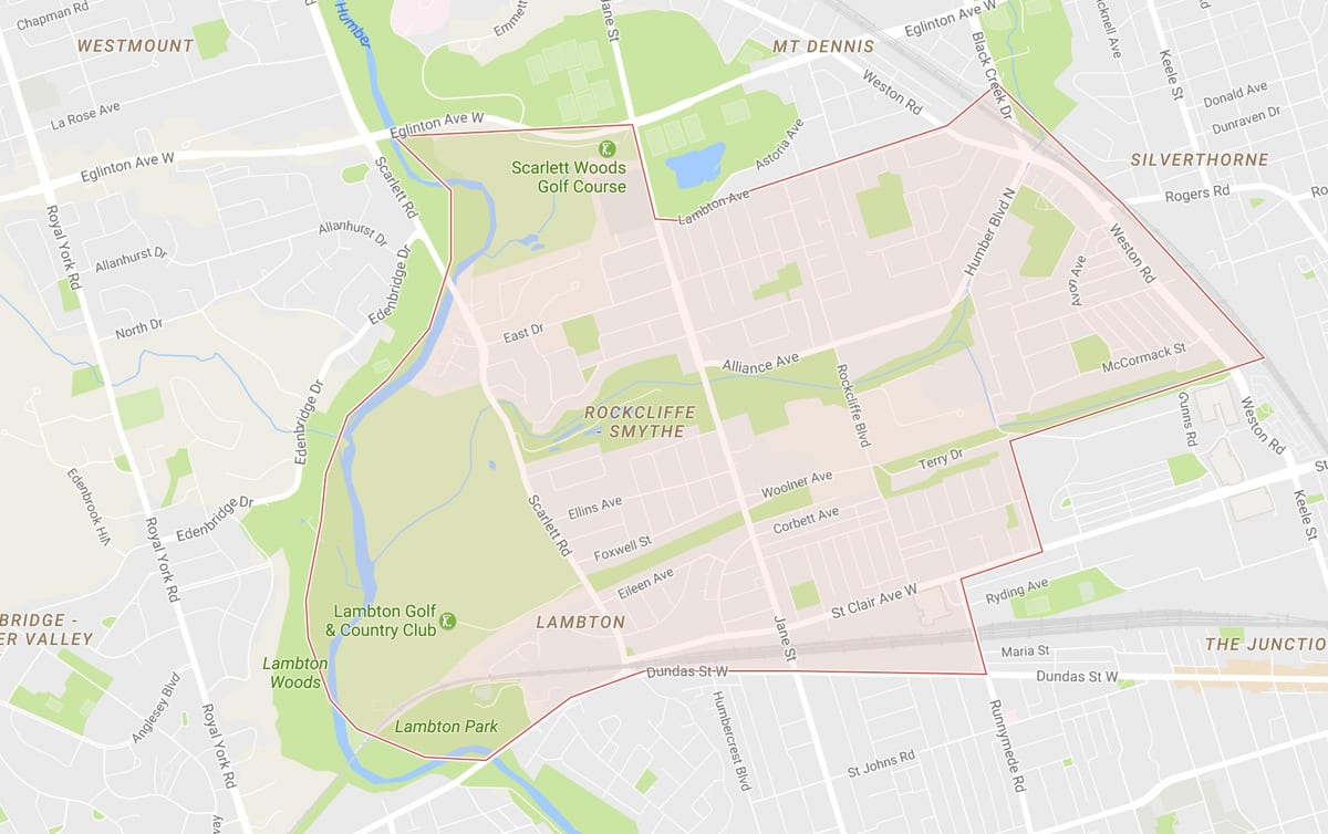 Mapa de Rockcliffe–Smythe barrio Toronto