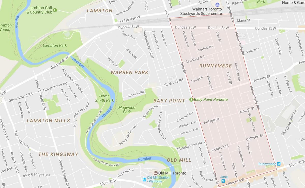 Mapa de Runnymede barrio Toronto